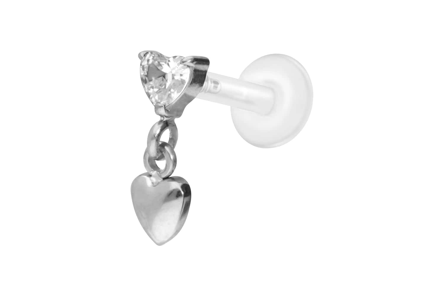 PTFE Labret Piercing mit Innengewinde + Titan-Aufsatz 2 HERZEN